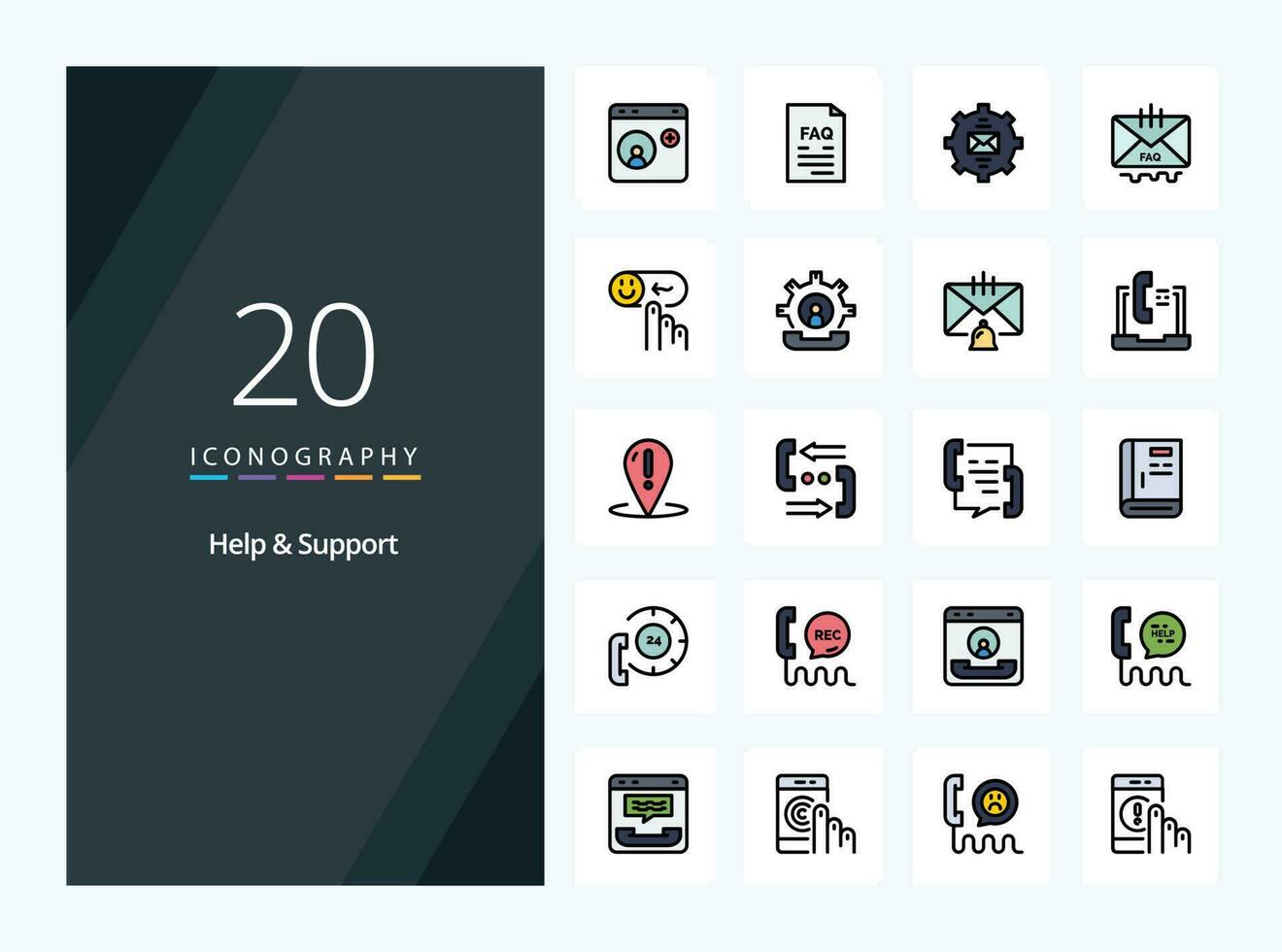 20 Help And Support line Filled icon for presentation vector