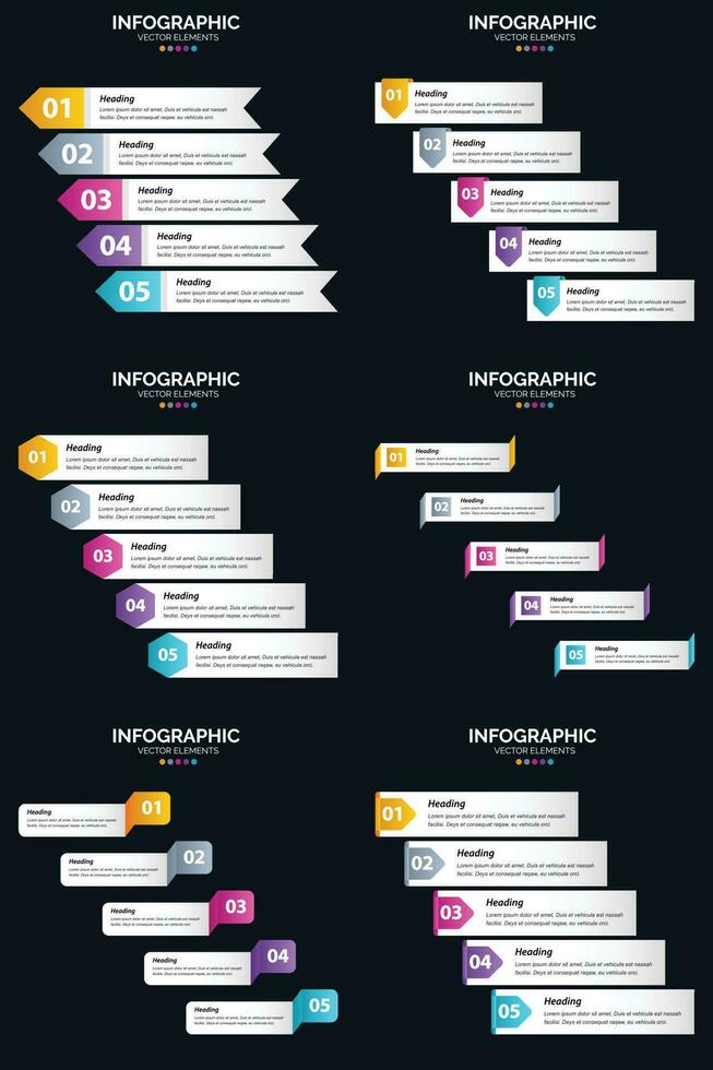 Vector 6 Infographics Pack Presentation slide template 5 Steps cycle diagrams and timelines