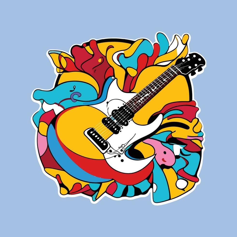 música instrumento guitarra pegatina diseño vector ilustración