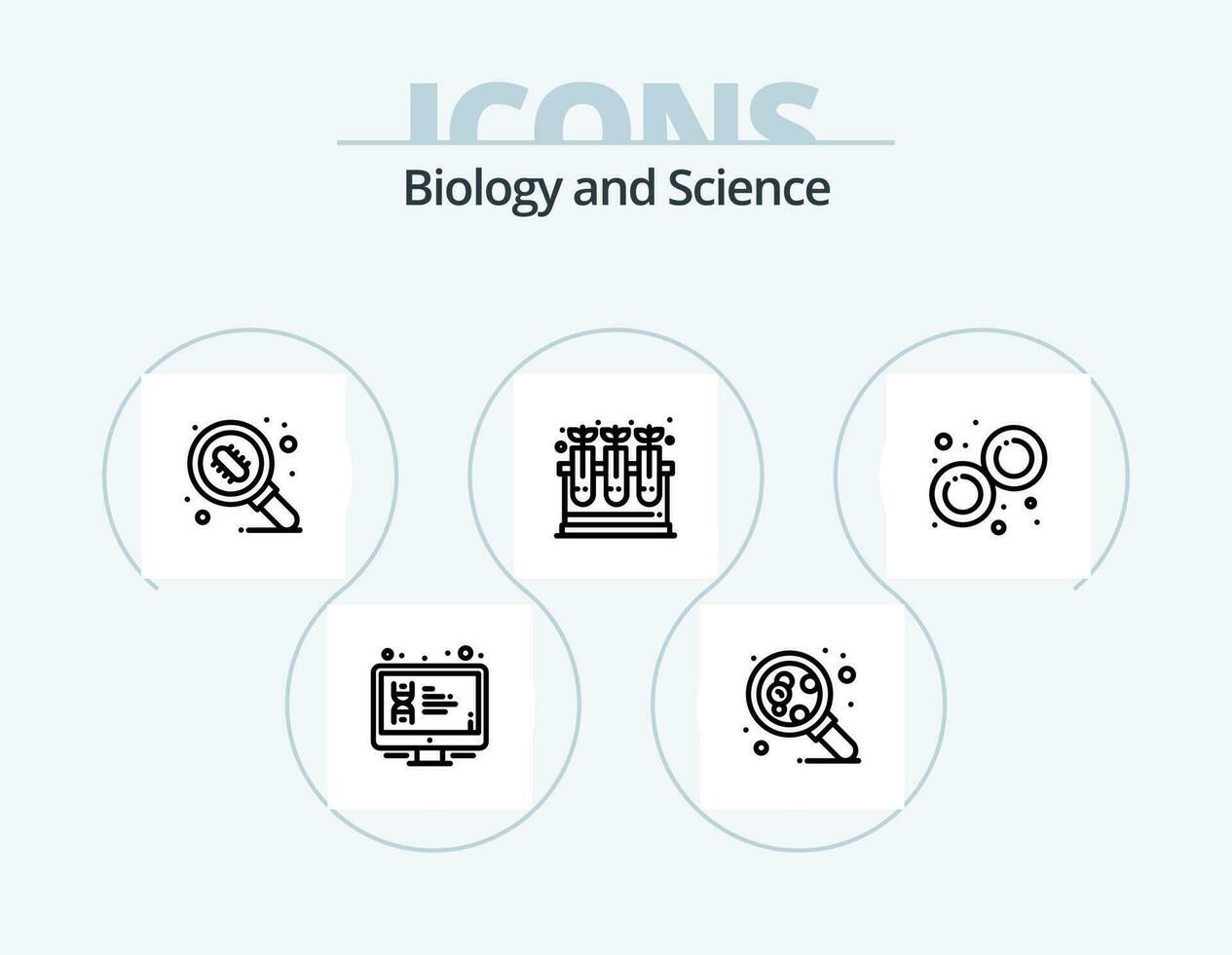 Biology Line Icon Pack 5 Icon Design. knowledge. content. jar. book. mouse vector