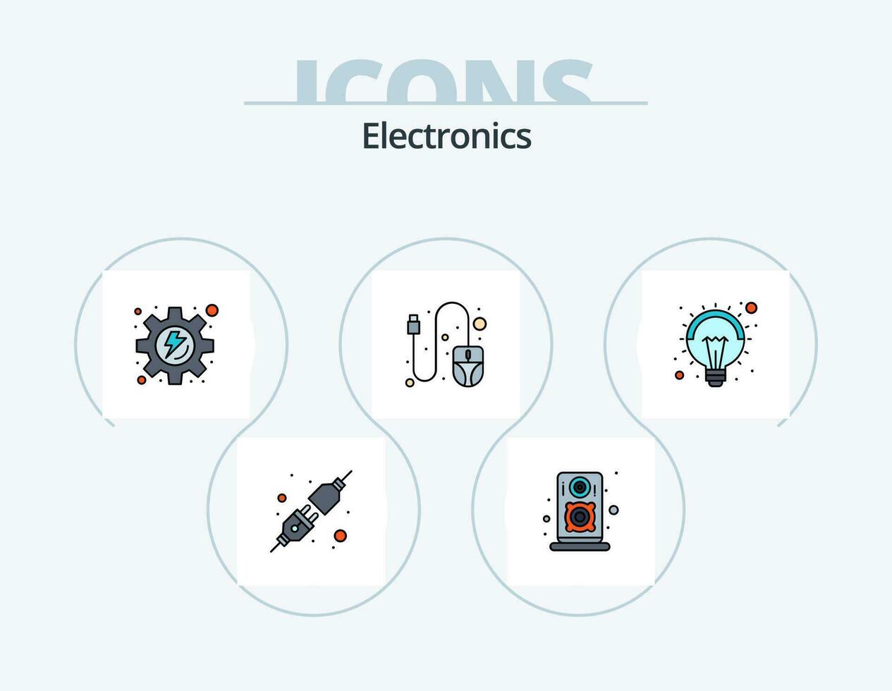 Electronics Line Filled Icon Pack 5 Icon Design. music. hand free. cctv. device. television vector