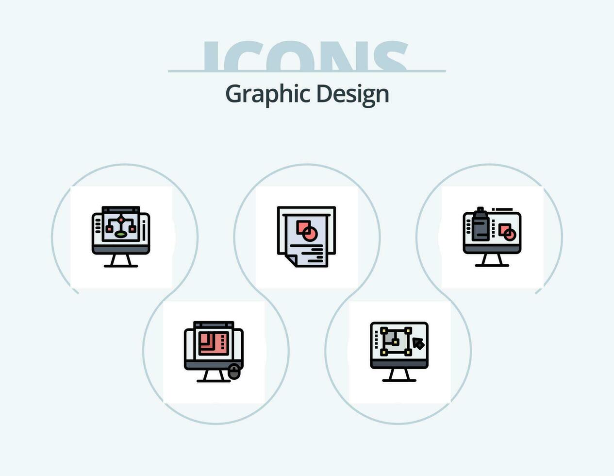 Graphic Design Line Filled Icon Pack 5 Icon Design. decrease . share . computer. editing vector