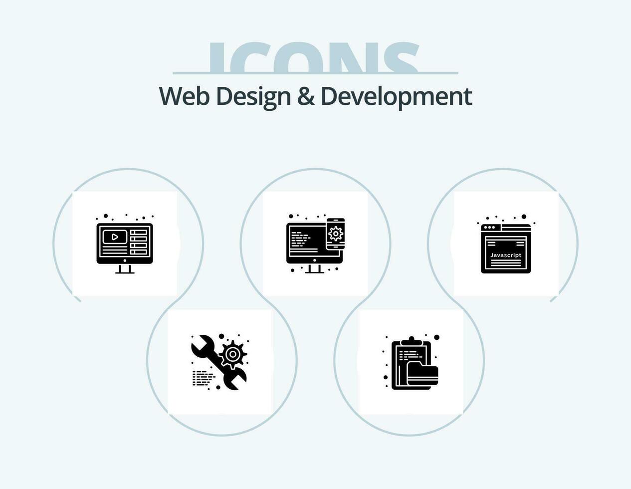 Web Design And Development Glyph Icon Pack 5 Icon Design. design. web. folder. responsive. live vector