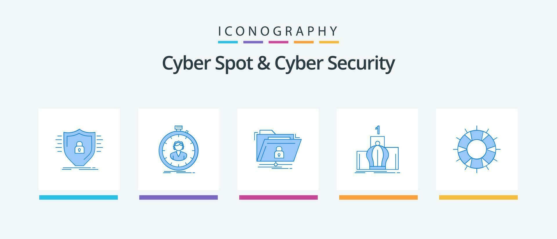 Cyber Spot And Cyber Security Blue 5 Icon Pack Including leadership. crown. timer. secure. folder. Creative Icons Design vector