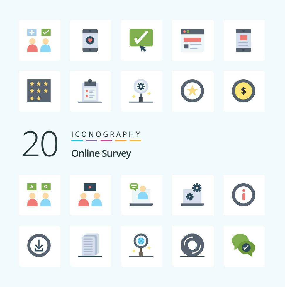 20 OnFlat Color Survey Flat Color icon Pack like apps information chat info gear vector