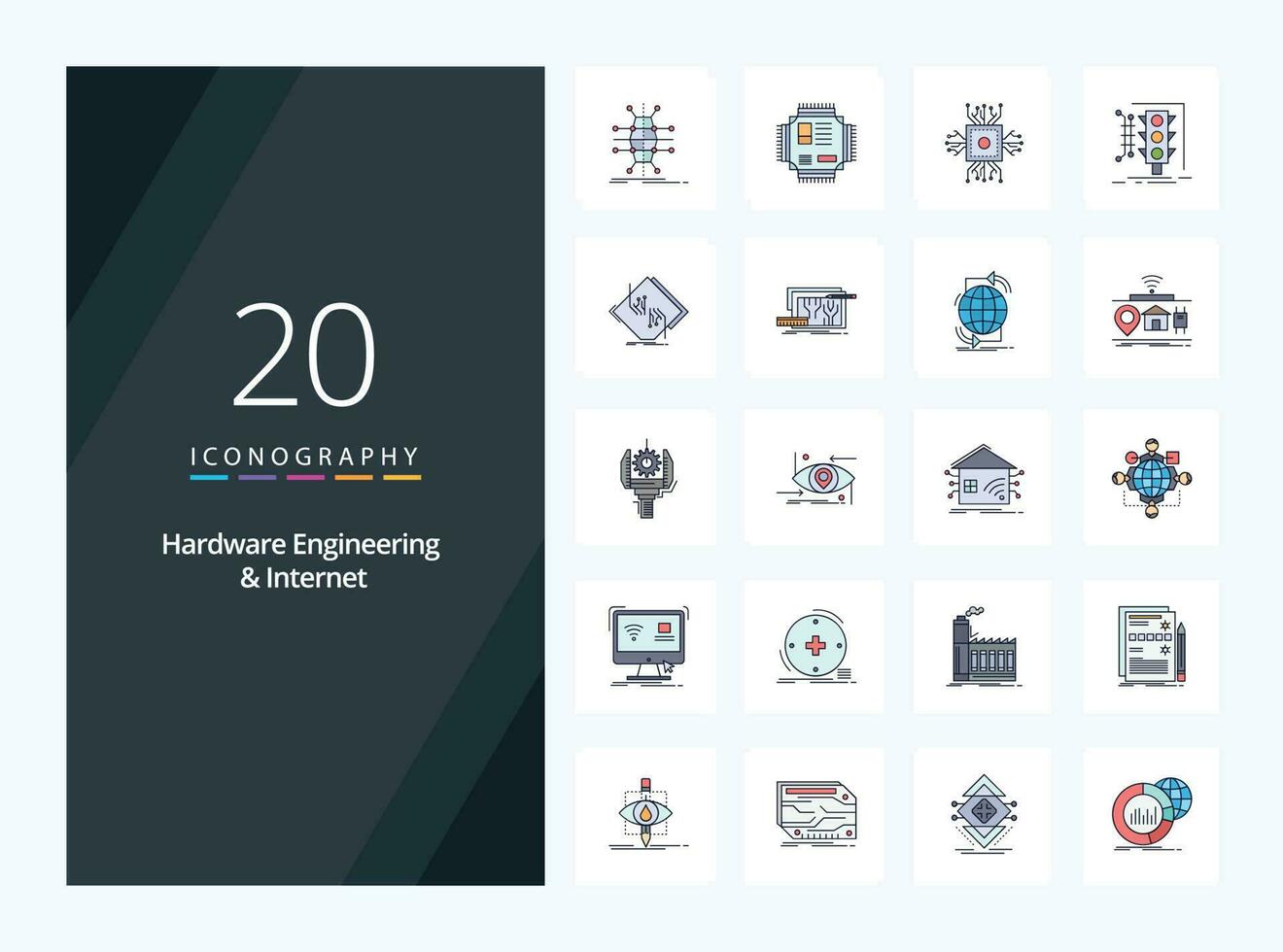 20 Hardware Engineering And Internet line Filled icon for presentation vector
