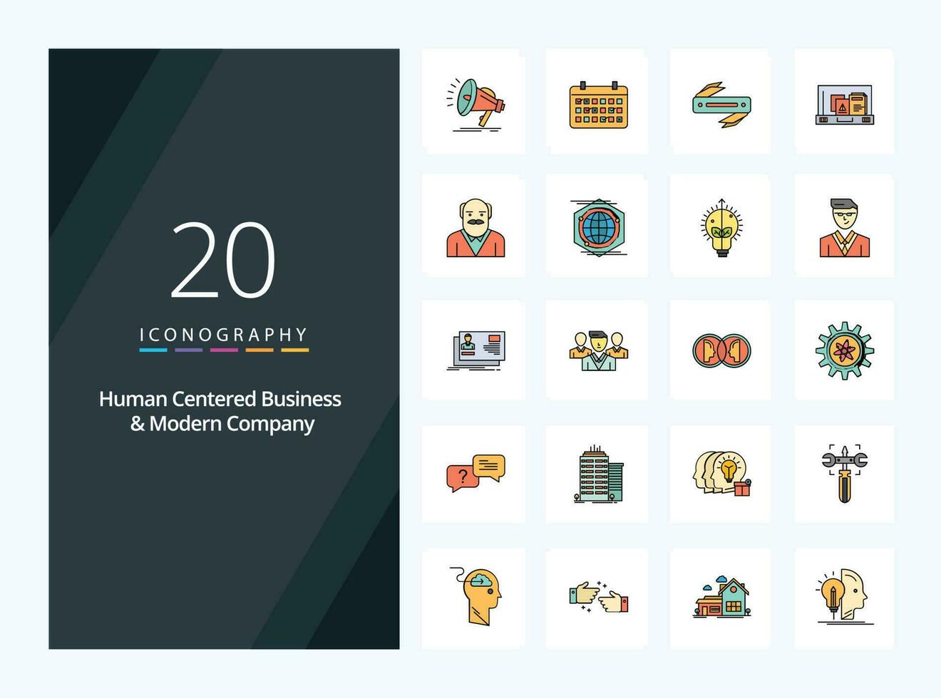 20 Human Centered Business And Modern Company line Filled icon for presentation vector