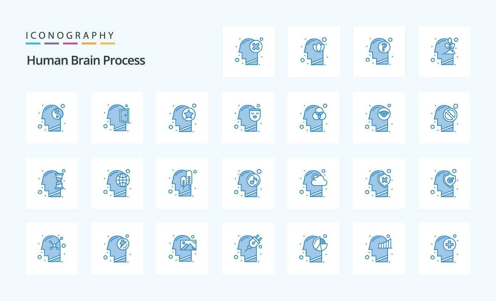 25 humano cerebro proceso azul icono paquete vector