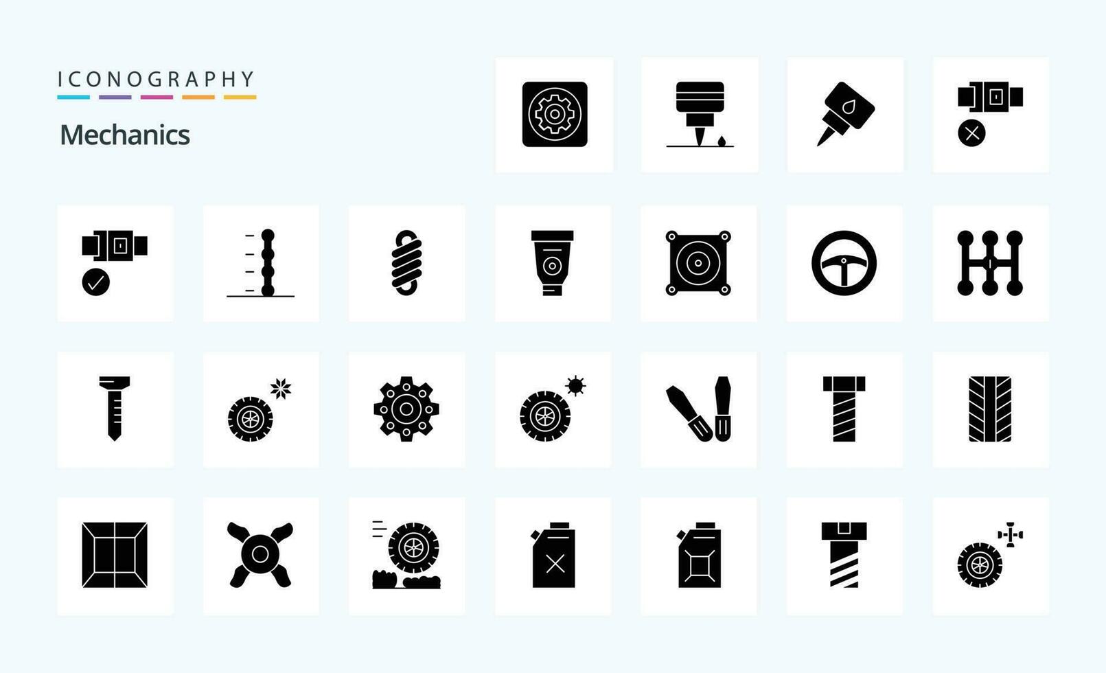 25 Mechanics Solid Glyph icon pack vector