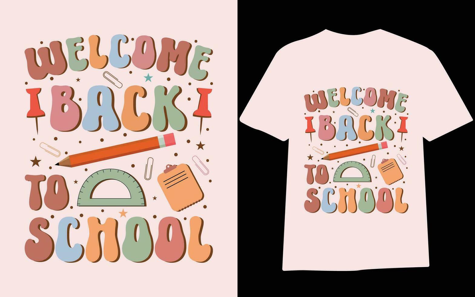 espalda a colegio camiseta diseño, primero día a colegio , cien dias de escuela, tipografía camiseta diseño para niños. vector