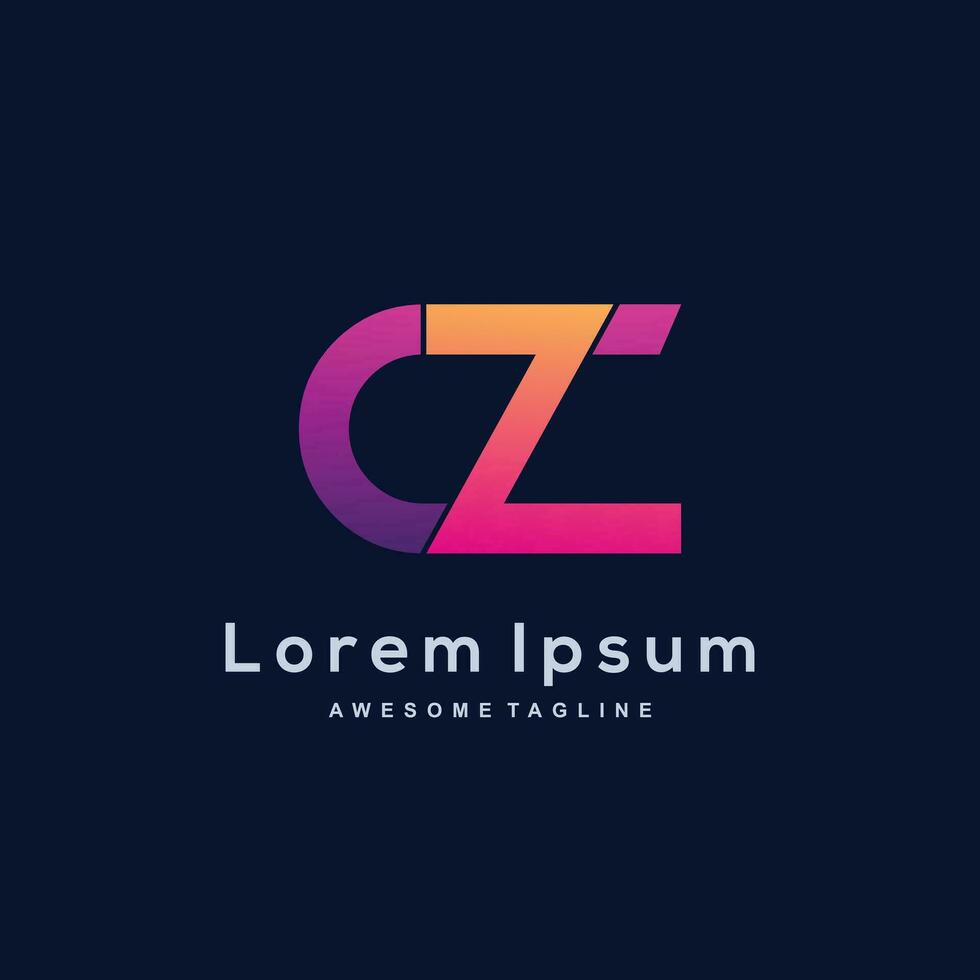 Letter C Z illustration gradient colorful style vector