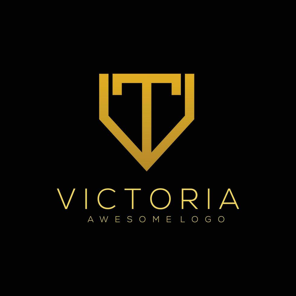 V T letter initial logo luxury gold color vector