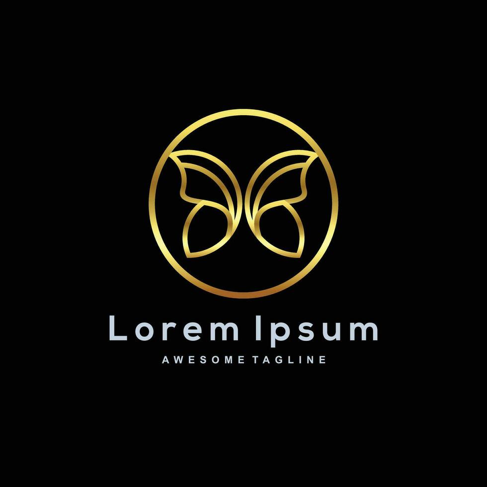 Luxury circle Butterfly logo gold color vector