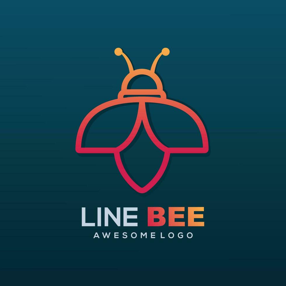 Vector logo illustration line bee gradient colorful style