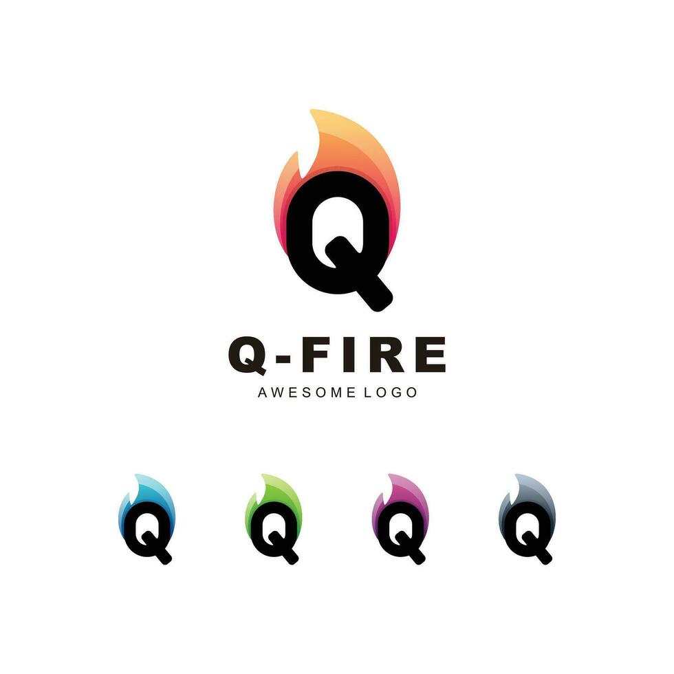 Q letter fire flame illustration vector template