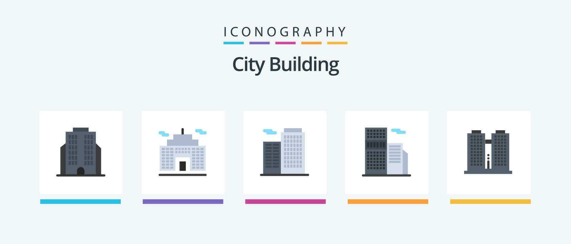 City Building Flat 5 Icon Pack Including . real. place. Creative Icons Design vector