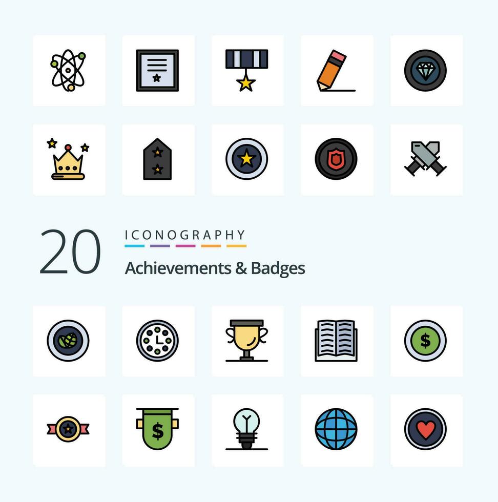 20 Achievements  Badges Line Filled Color icon Pack like badge wreath achievements education achievement vector