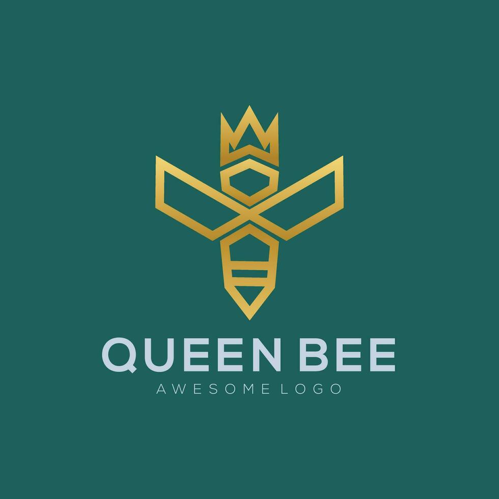 Queen Bee Logo color line art vector