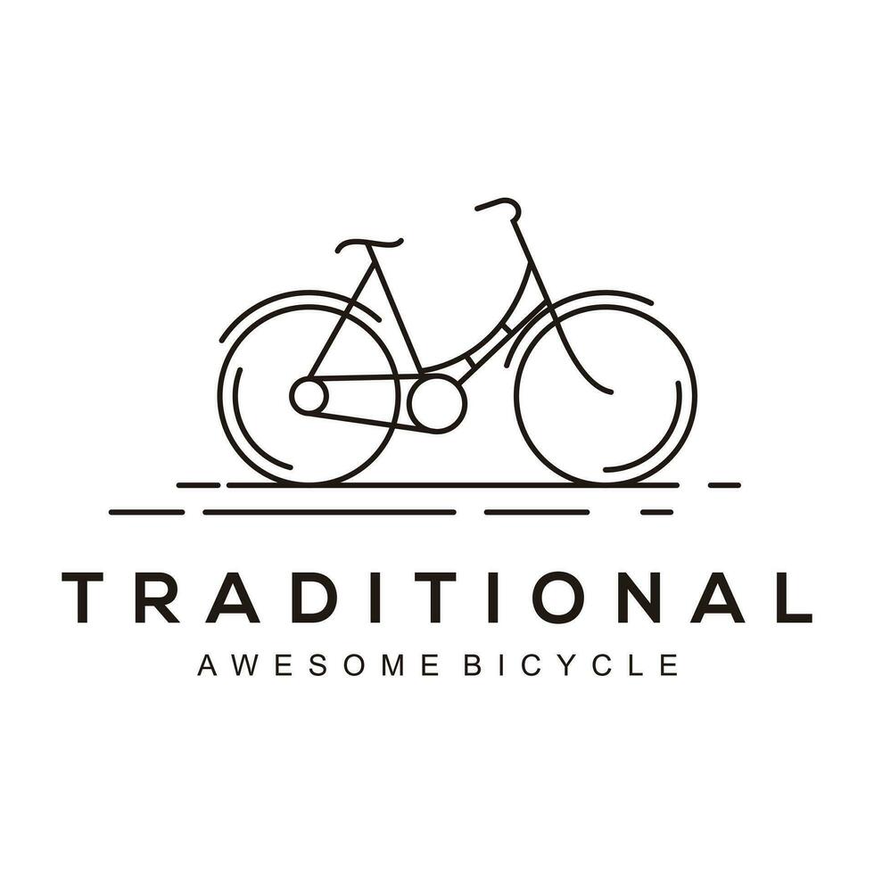 Traditional bicycle bike line art logo vintage vector