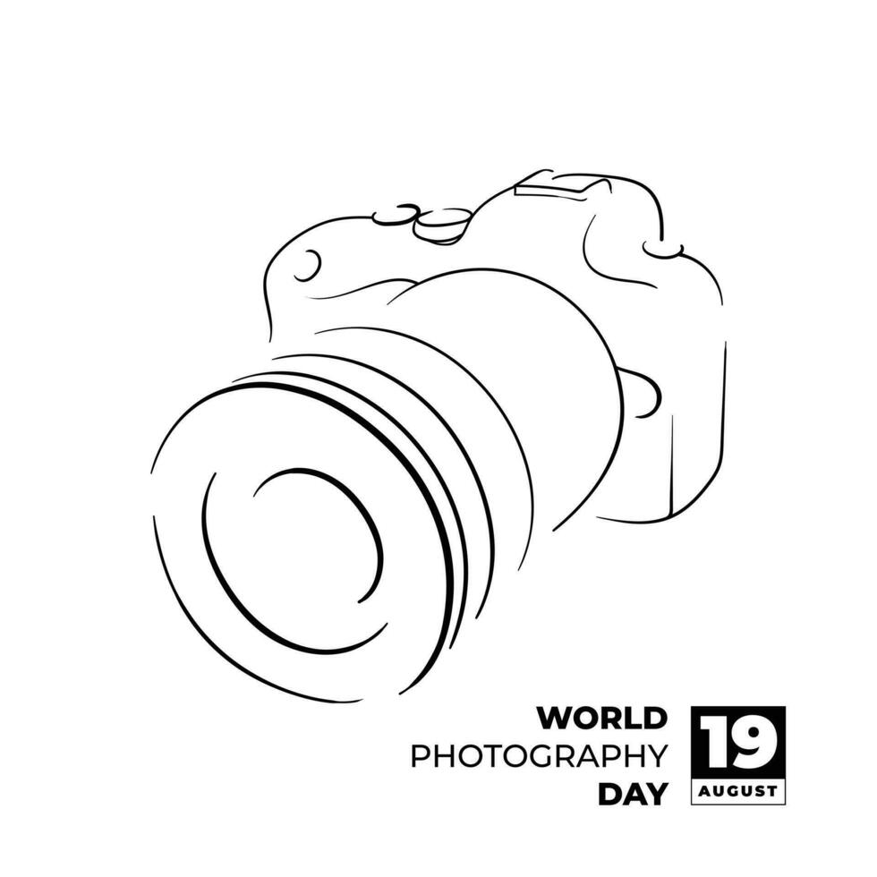 Simple hand drawn design with line art of camera for photography day template vector