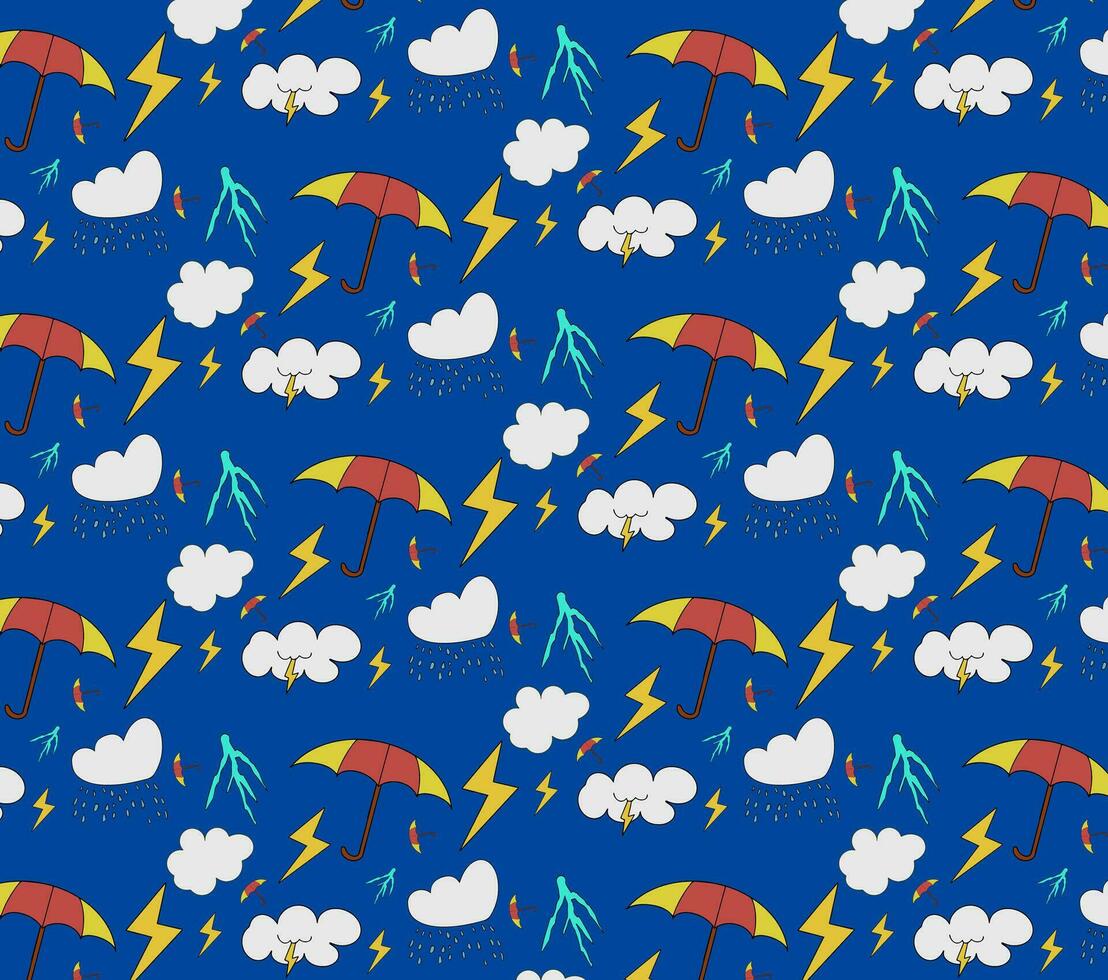 Seamless pattern with cloud with thunder rain cloud. vector