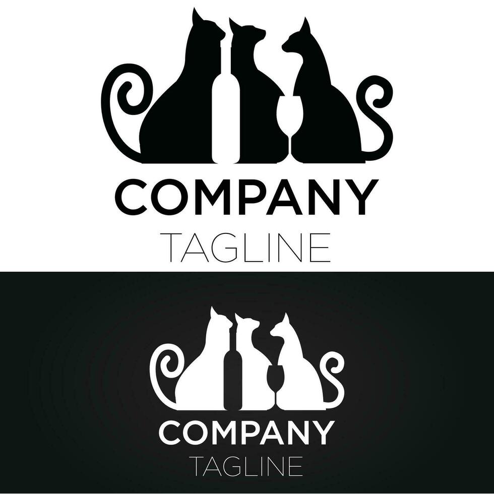 wine black cat logo vector