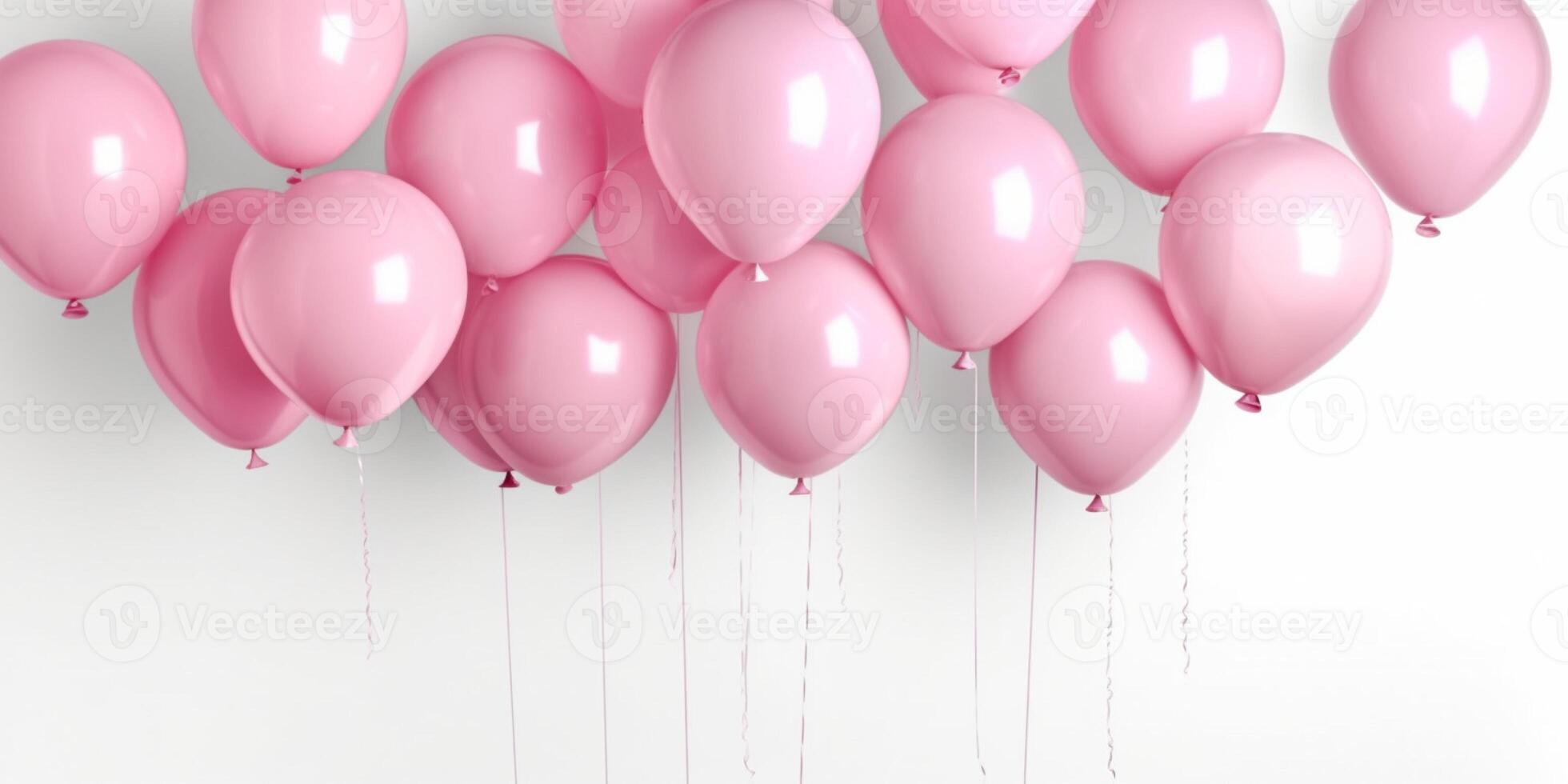 Balloon floating border pink wall party background copy space, photo