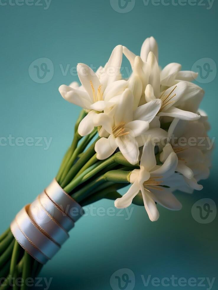Tuberose flower bridal bouquet blurred background. AI Generated