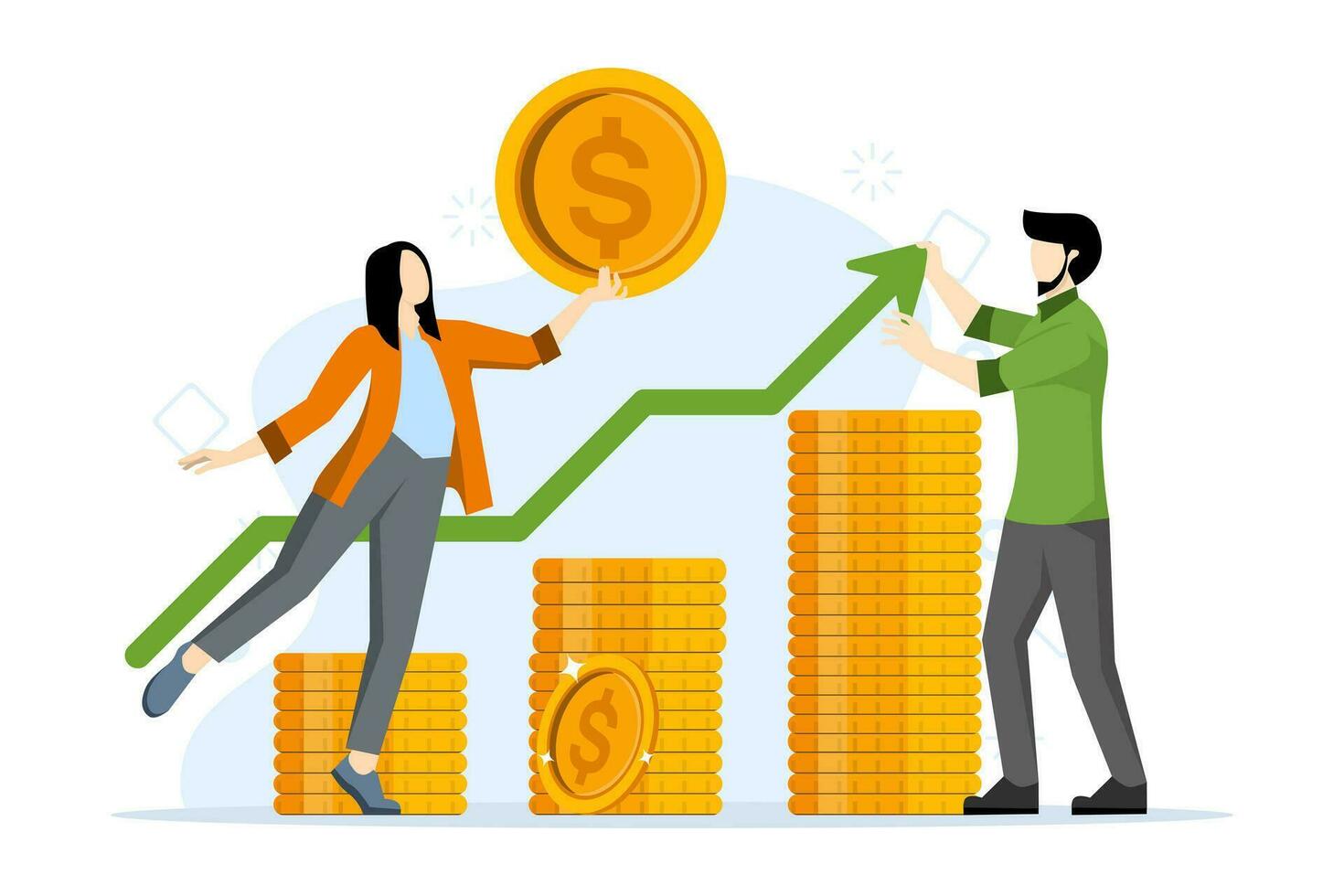 people invest money in profitable business partners. successful business, profitable investment, career growth and development, financial improvement and improvement flat vector illustration.