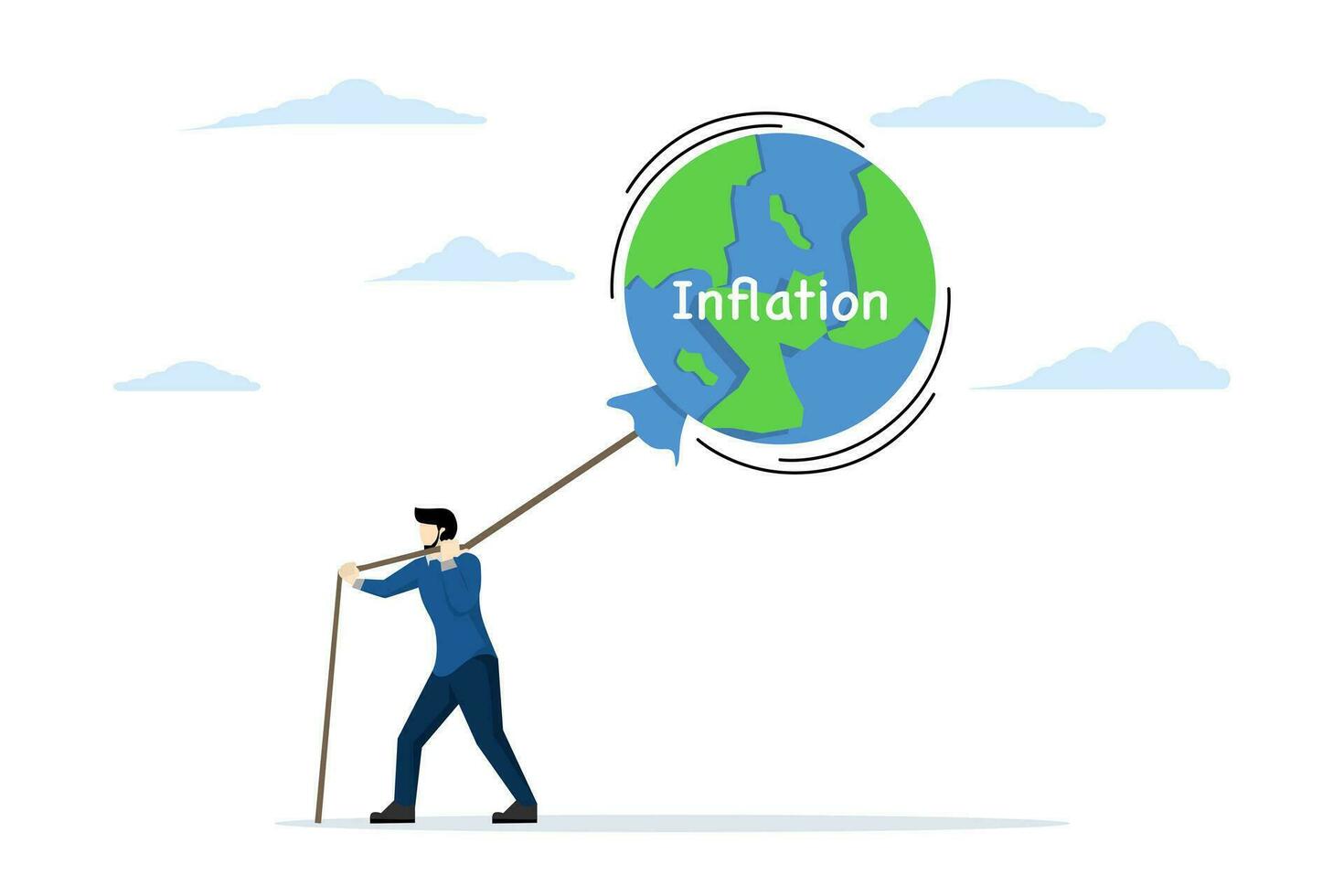Increase in central bank interest rates. Global economic risks. World inflation bubble. Supply and demand are balanced. Entrepreneurs try to keep the inflationary balloon from rising. vector