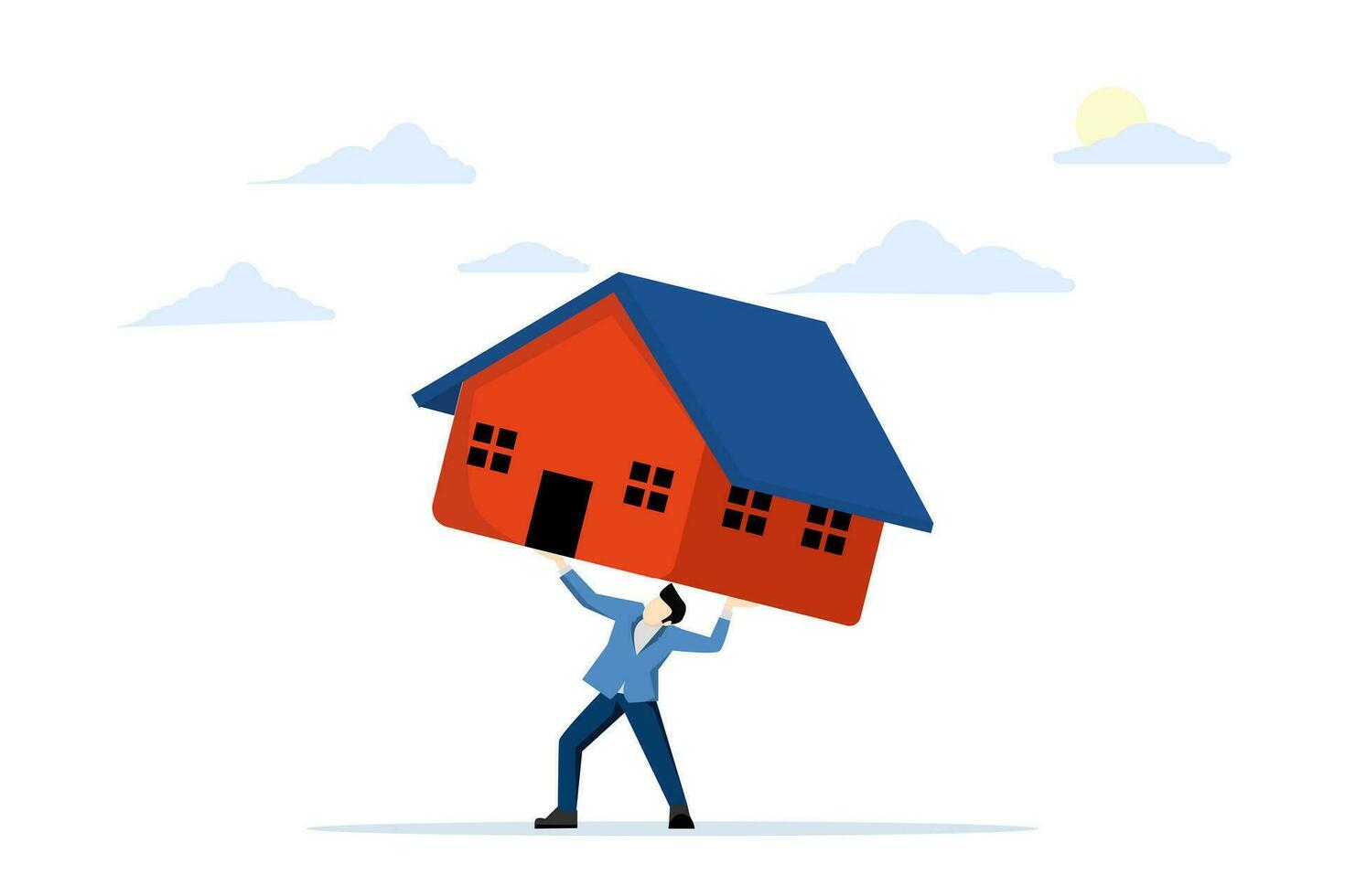 the concept of rising house prices and rising house prices that increase as real estate values soar. investment in property. Businessman take home flat vector illustration on white background.