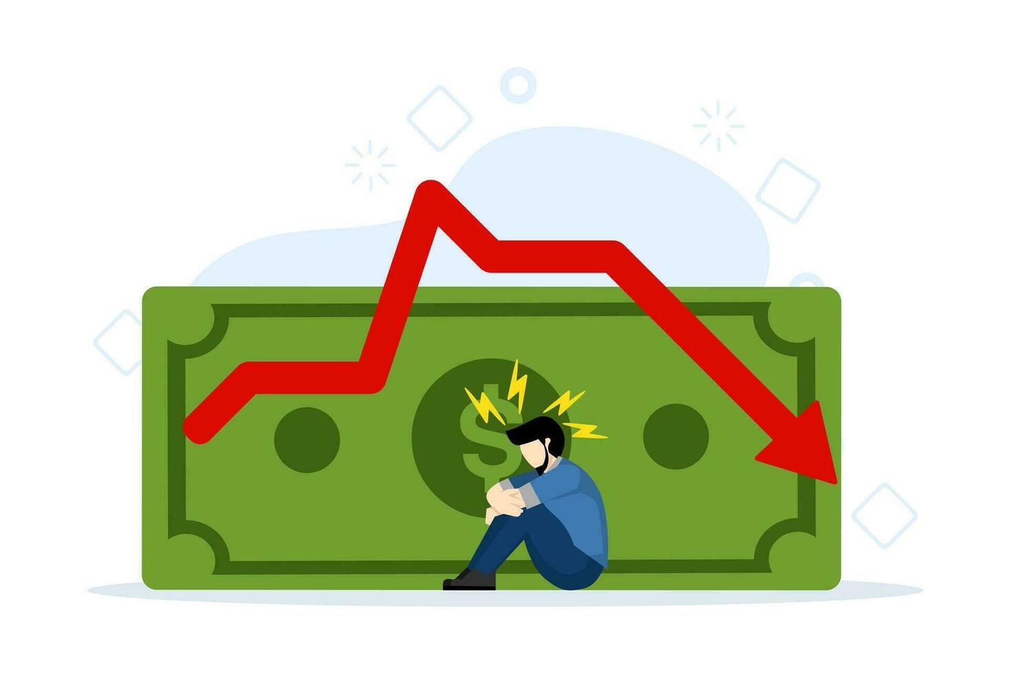 government credit or bonds. The problem of losing money globally and domestically. Bad financial and economic deficit risk symbol. State loan crisis and bankruptcy risk. flat vector illustration.