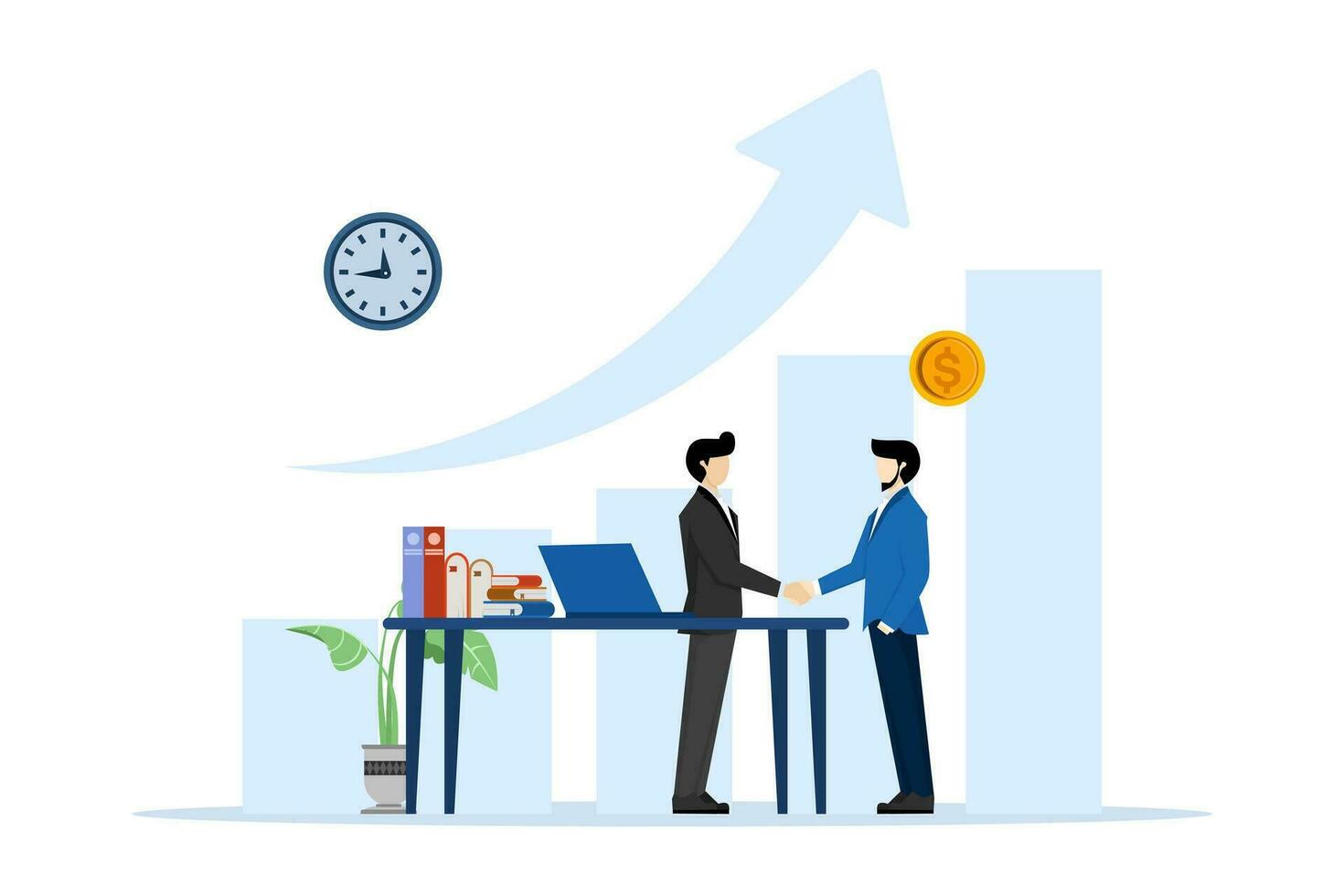 Partners have achieved profitable cooperation, business partnership. building partnership in business, contract agreement, cooperation between businessmen, shaking hands, flat vector illustration.