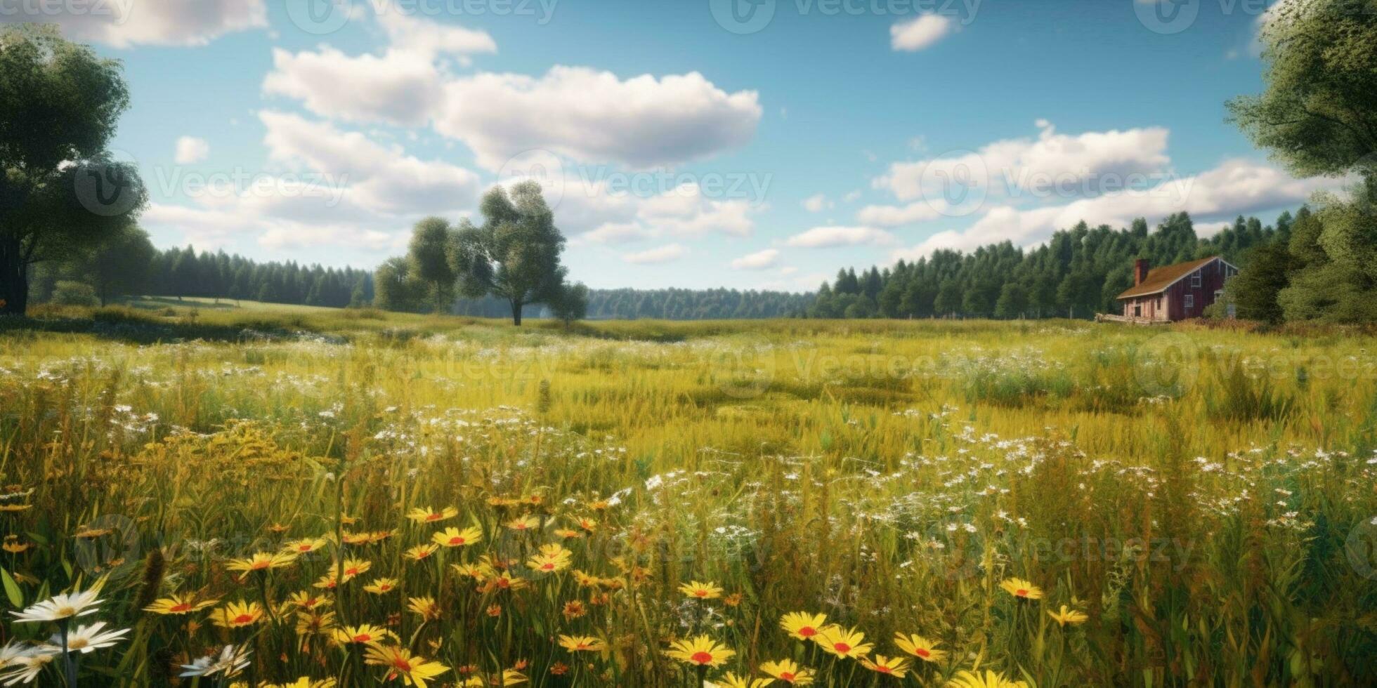 Grass meadow background. AI Generated photo