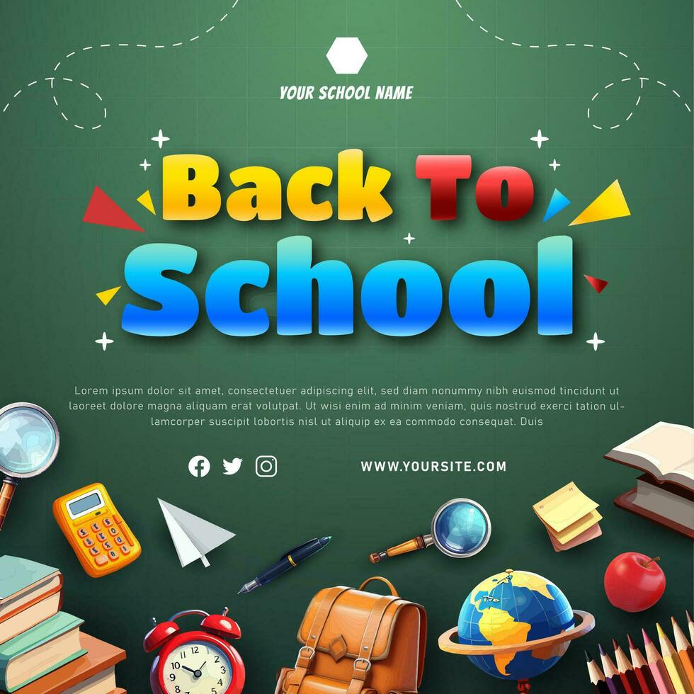 Back To School Background and banner with book, bag, pencil and many stuff for kids vector