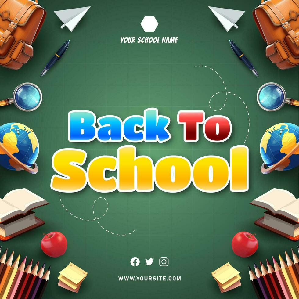 Back To School Background and banner with book, bag, pencil and many stuff for kids vector