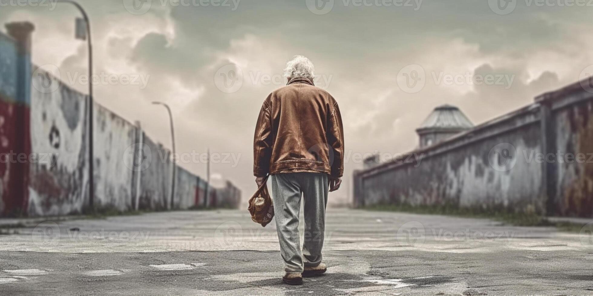 mental health a old man and walking street copy space background, photo
