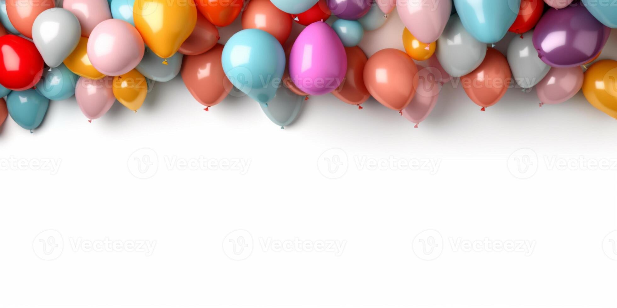 Balloon floating border white wall party background copy space, photo