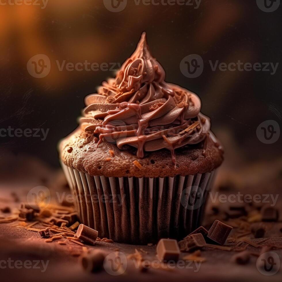 Cupcake chocolate cream snack tea time. AI Generated photo