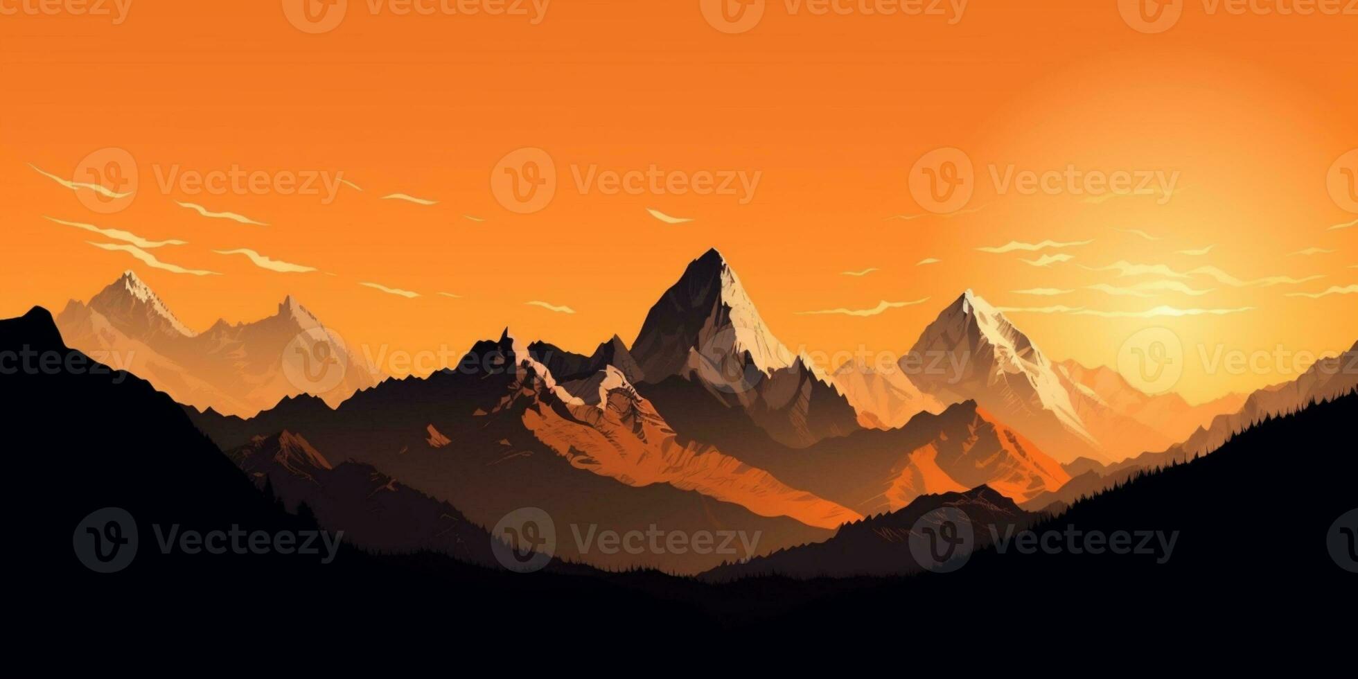 Yellow mountain silhouette background. AI Generated photo