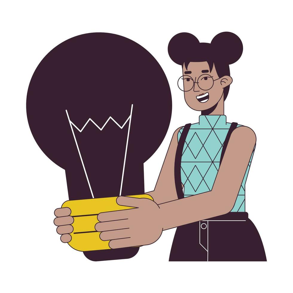 Young entrepreneur with small business idea flat line concept vector spot illustration. Businesswoman 2D cartoon outline character on white for web UI design. Editable isolated color hero image