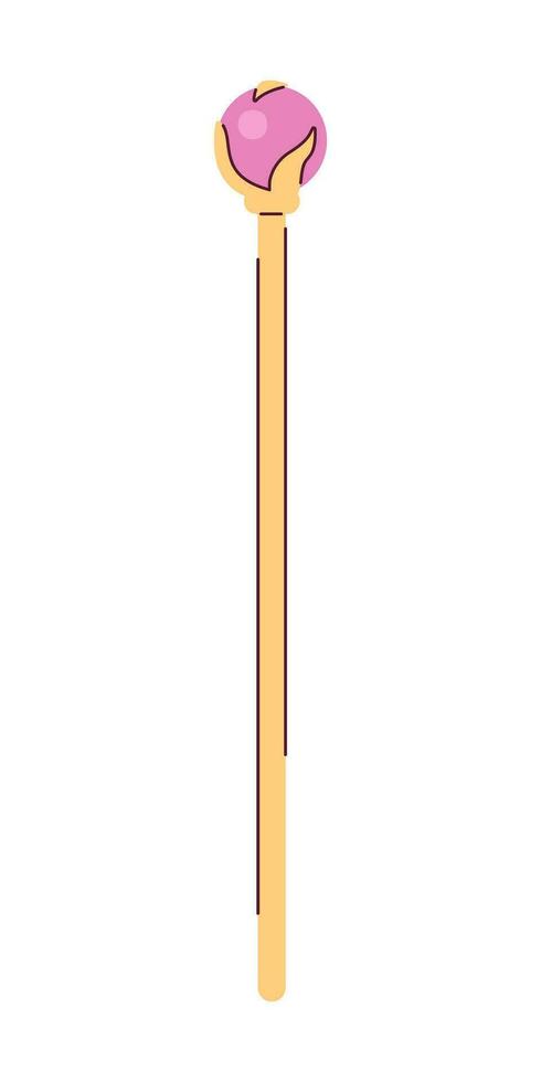 Wizard staff for magical tricks semi flat colour vector object. Wooden stick with magic crystal. Editable cartoon clip art icon on white background. Simple spot illustration for web graphic design