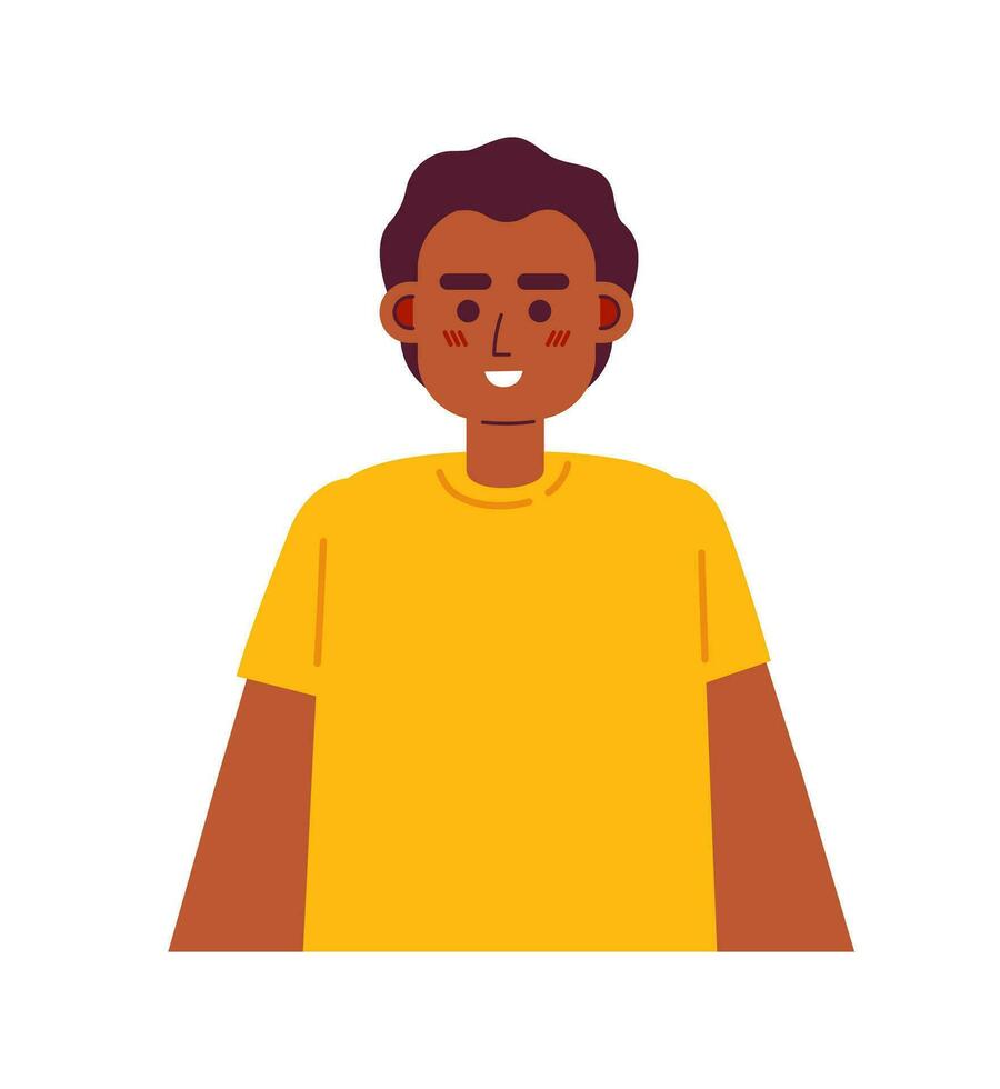 African american young boy semi flat color vector character. Black preteen kid wearing tshirt. Editable half body person on white. Simple cartoon spot illustration for web graphic design