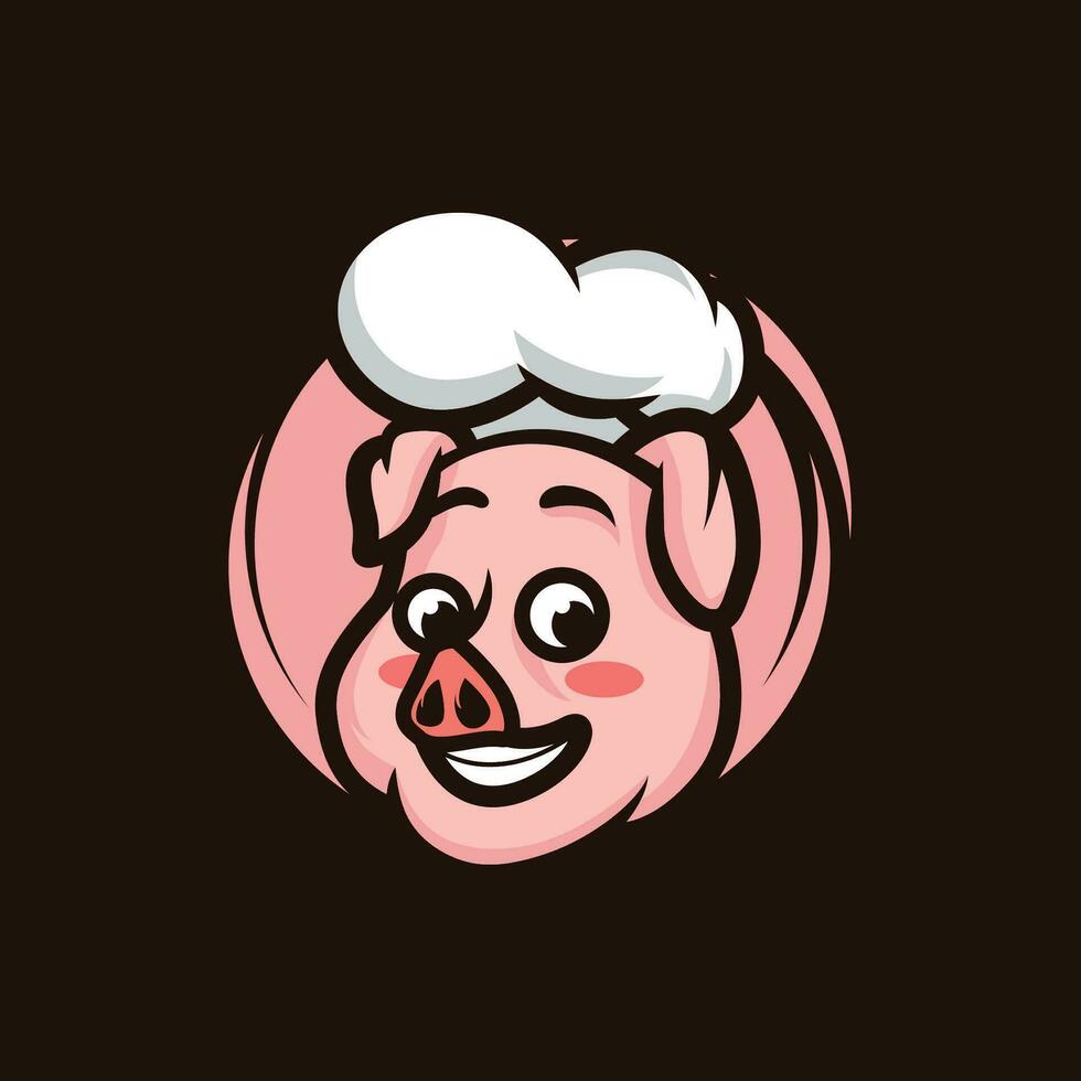 Chef pig mascot logo pink vector