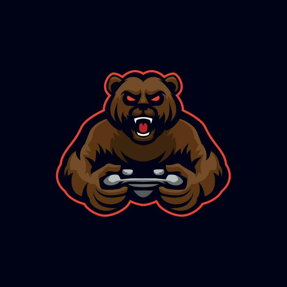 Bear with console gaming mascot logo vector