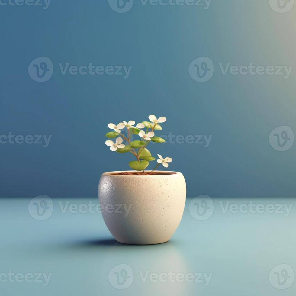 A pot and little tree white flower isolated background, AI Generated photo