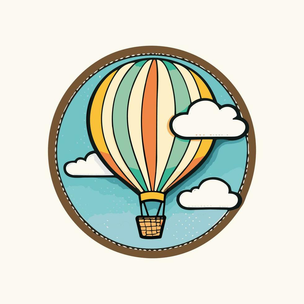 Air balloon flying in the sky with colorful clouds vector