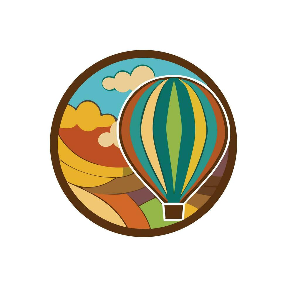 Air balloon flying in the sky with colorful clouds vector