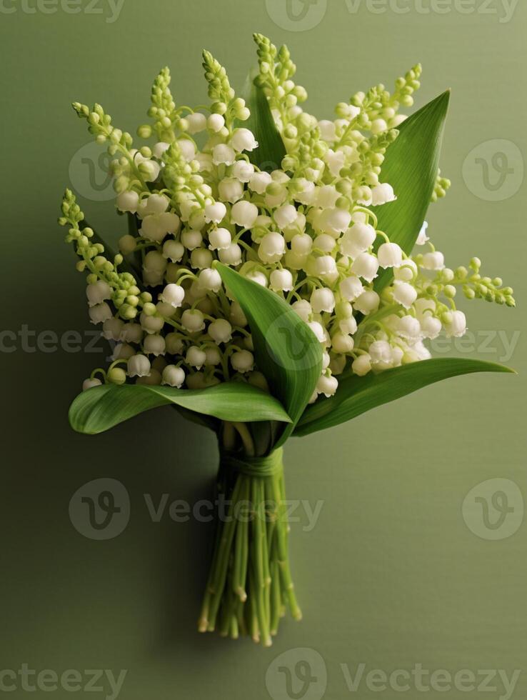 lirio de el Valle Boda ramo de flores flor en borroso ventana antecedentes. ai generado foto