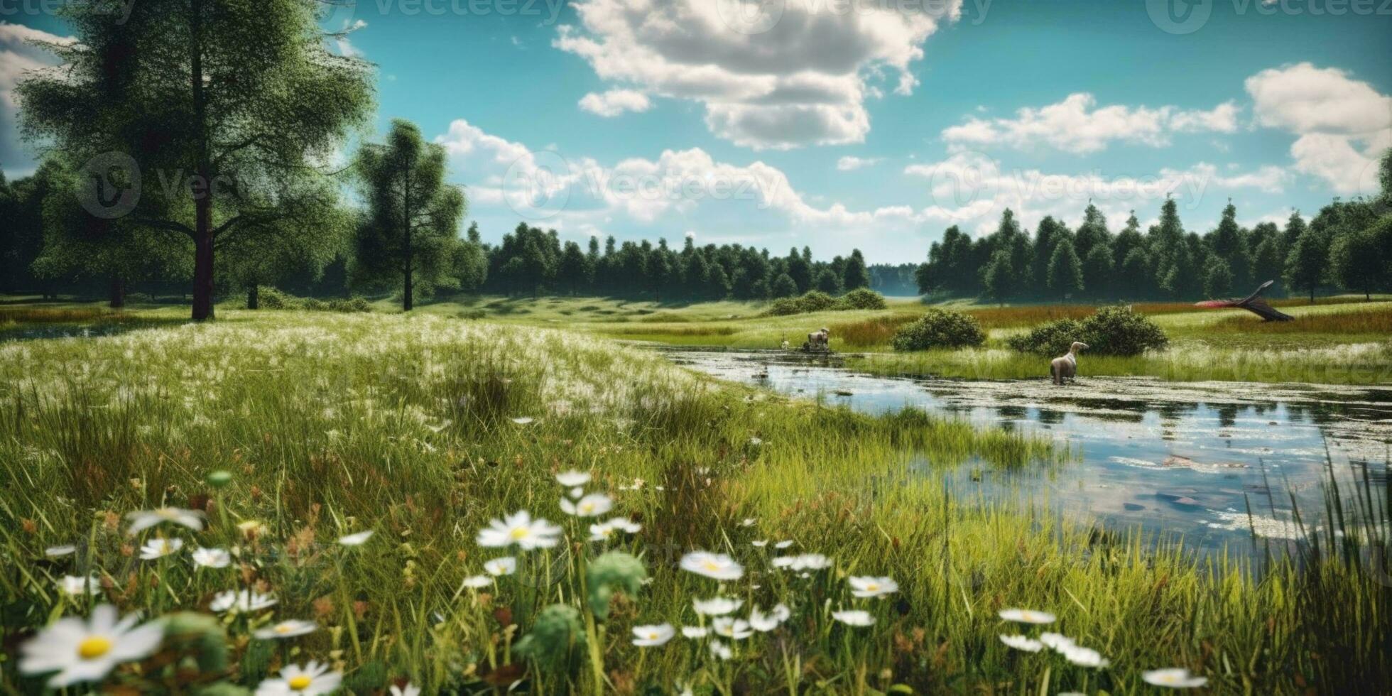 Grass meadow background. AI Generated photo